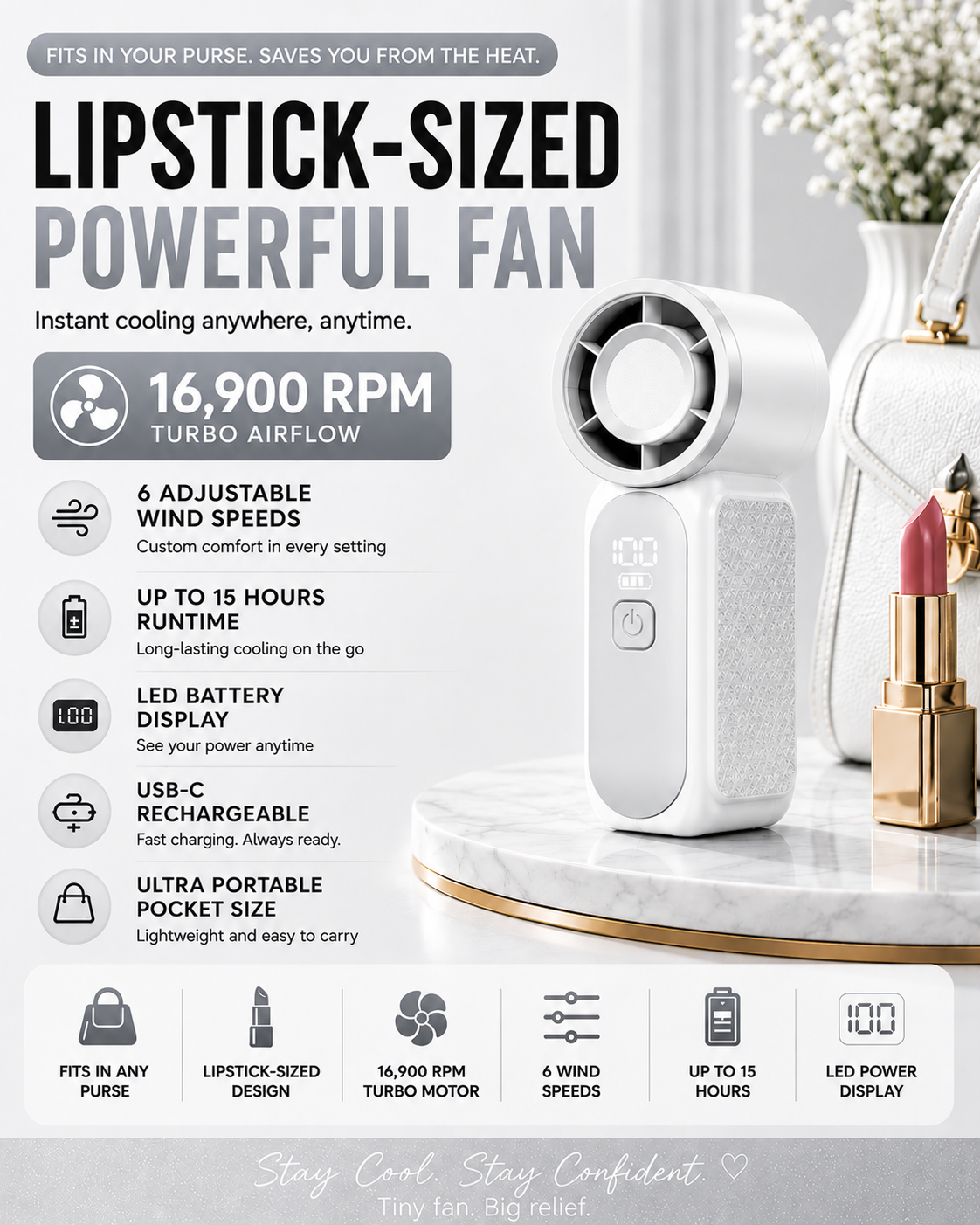Portable Pocket Fan 2.0 (Arctic White)