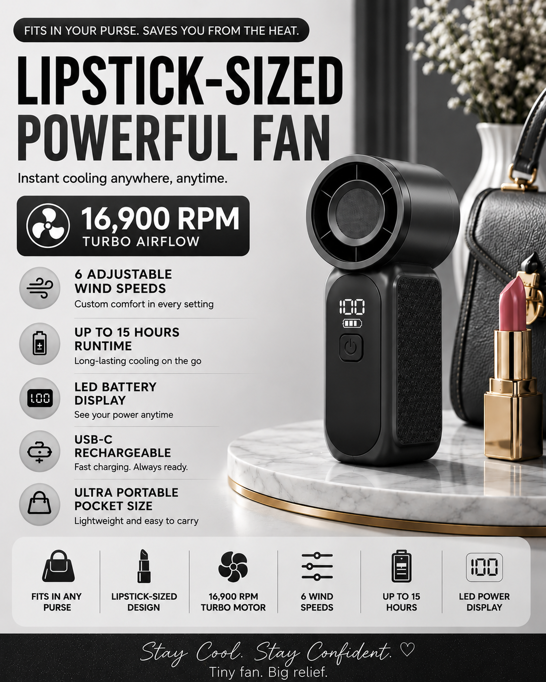 Portable Pocket Fan 2.0 (Midnight Black)