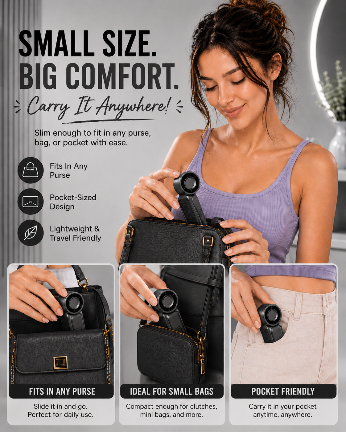 Portable Pocket Fan 2.0 (Midnight Black)