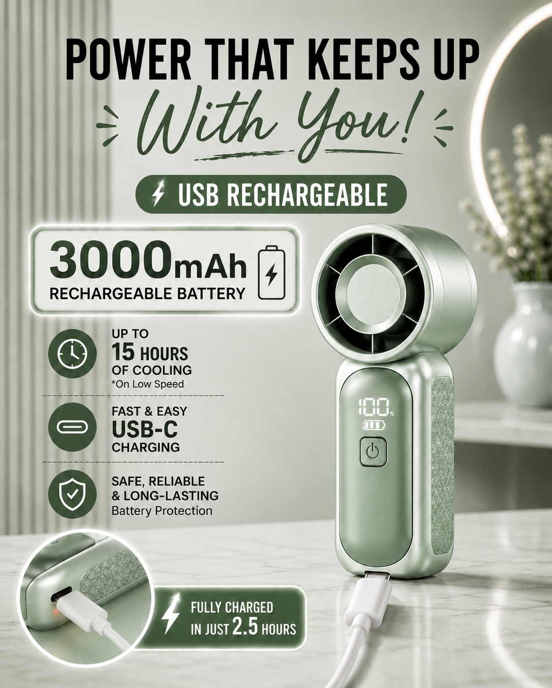 Portable Pocket Fan 2.0 (Mint Breeze)