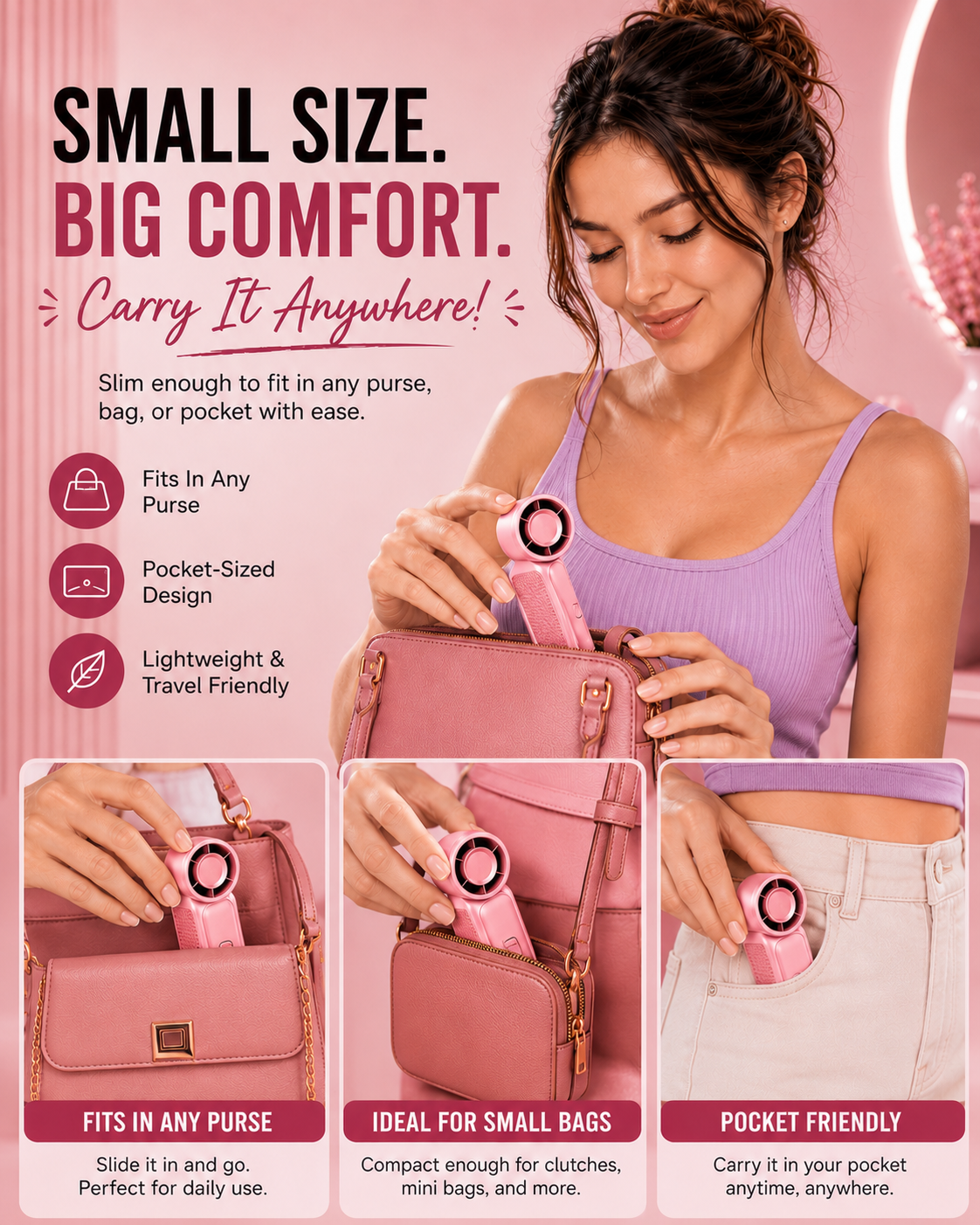 Portable Pocket Fan 2.0 (Blush Rose)